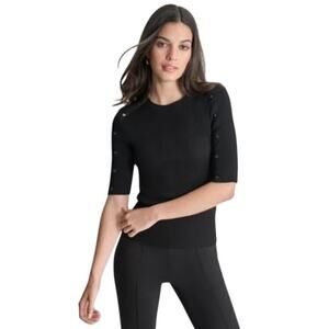 DKNY Women's Short-Sleeve Button Sweater in Black